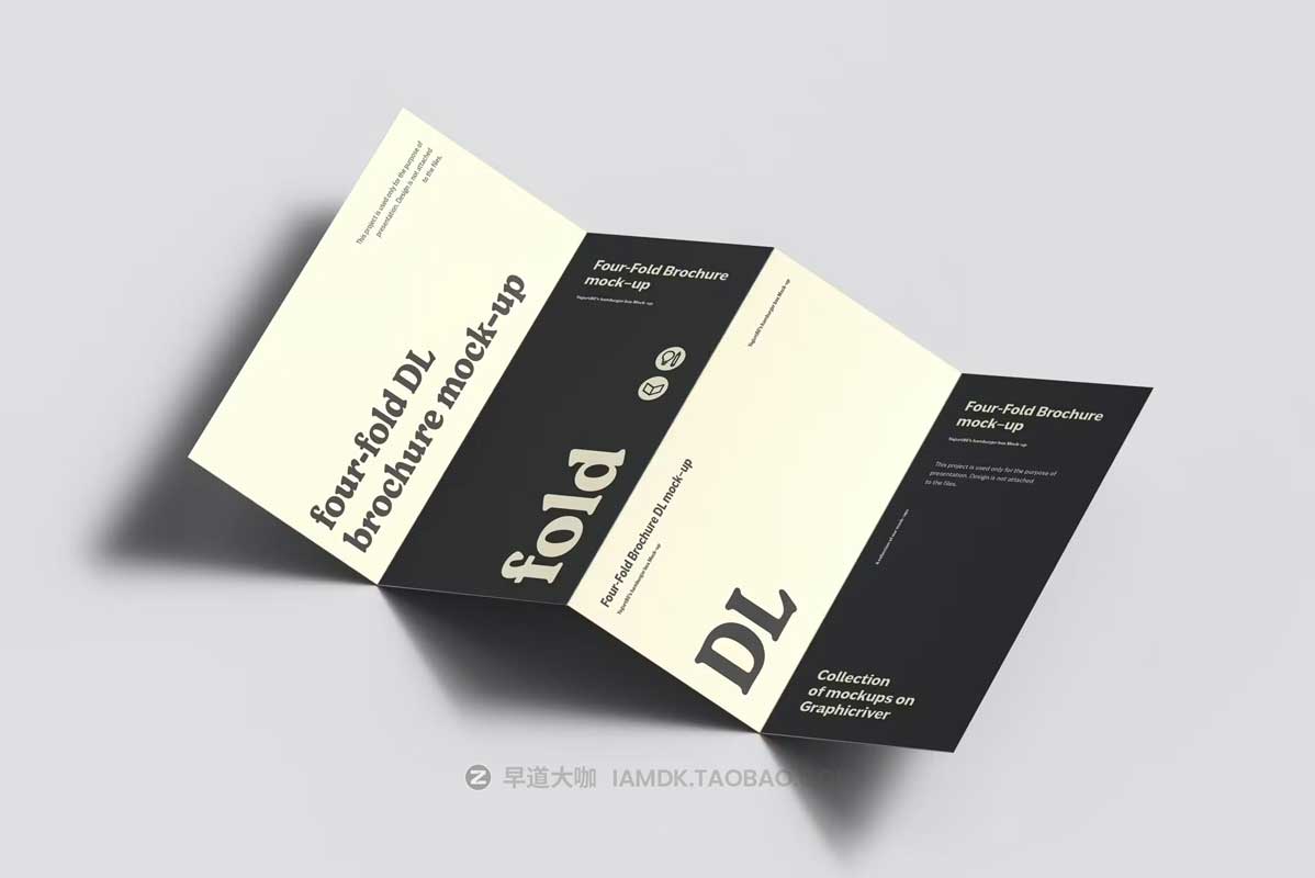 8款时尚四折页小册子画册设计展示效果图PSD样机模板素材 Four-Fold DL Brochure Mockup_img_1