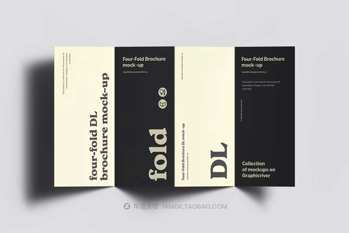 8款时尚四折页小册子画册设计展示效果图PSD样机模板素材 Four-Fold DL Brochure Mockup_img_1