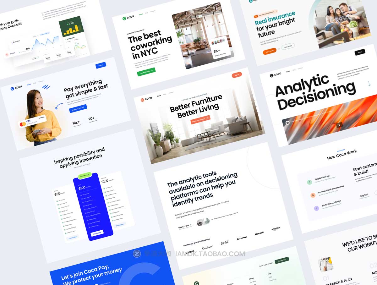 10套移动响应式市场营销宣传页网页用户界面设计Figam模板UI套件素材 Coca - Landing Page Kit V2_img_2