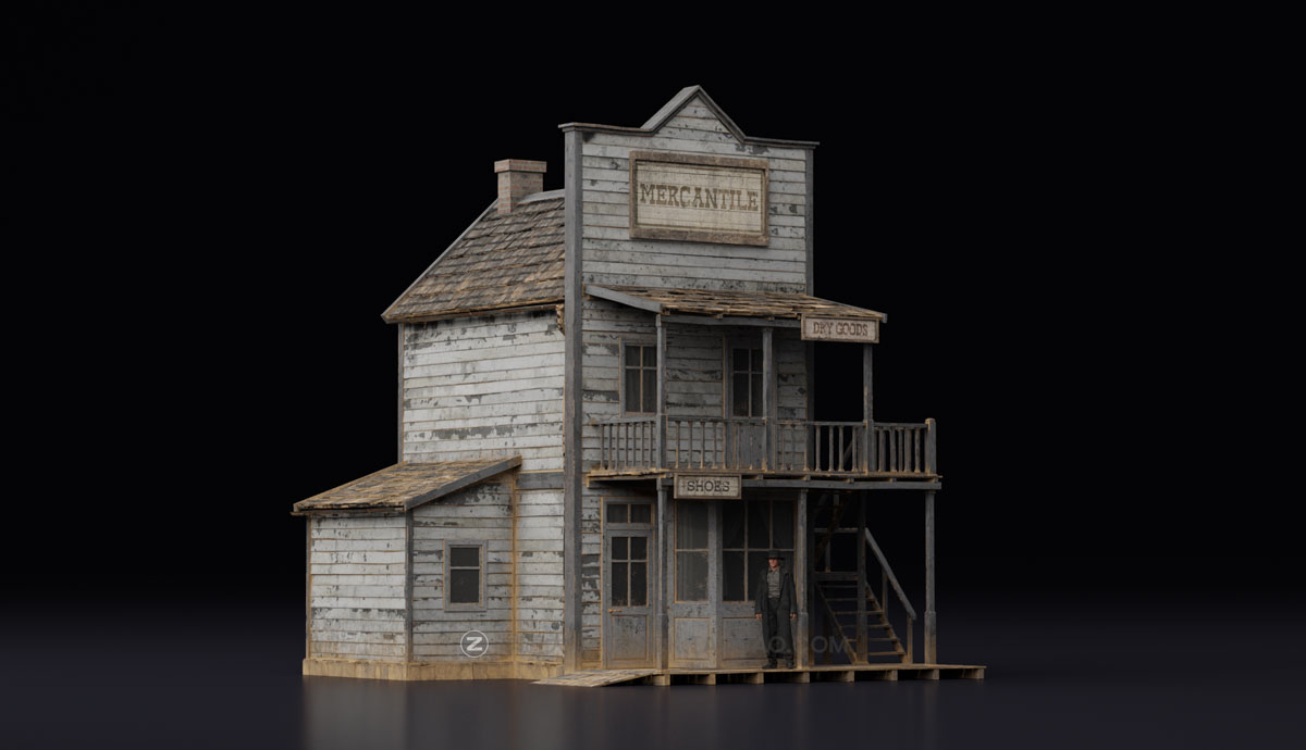 Blender模型 中世纪西部仓库复古破旧木屋房屋建筑3D模型 Big Medium Small – Wild West Collection: Buildings_img_2