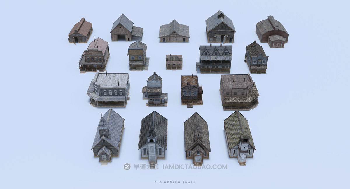 Blender模型 中世纪西部仓库复古破旧木屋房屋建筑3D模型 Big Medium Small – Wild West Collection: Buildings_img_2