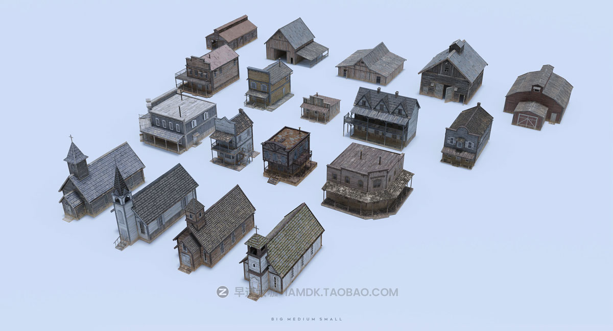 Blender模型 中世纪西部仓库复古破旧木屋房屋建筑3D模型 Big Medium Small – Wild West Collection: Buildings_img_2