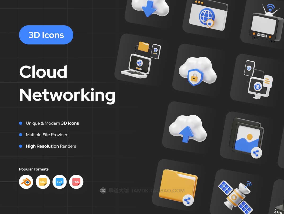 15款高级3D立体互联网网络云科技Wi-Fi图标Icons设计素材 Cloud Networking 3D Icon_img_2