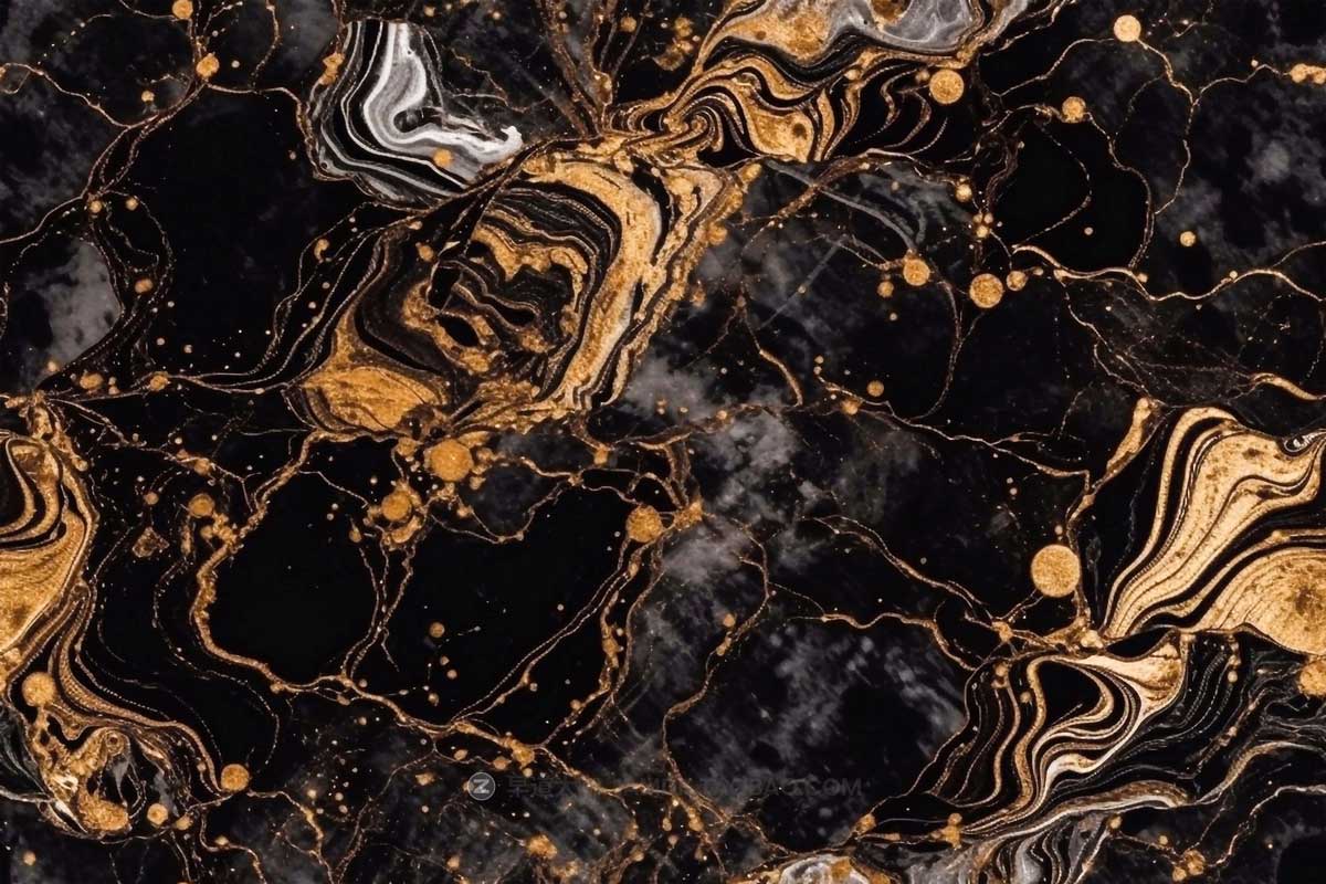 10款高清奢华黑金色花木大理石纹理肌理背景图片设计素材 Black and Gold Marble Seamless Texture Backgrounds_img_2