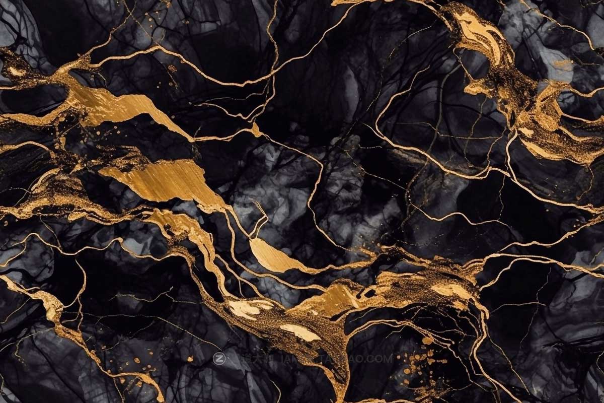 10款高清奢华黑金色花木大理石纹理肌理背景图片设计素材 Black and Gold Marble Seamless Texture Backgrounds_img_2