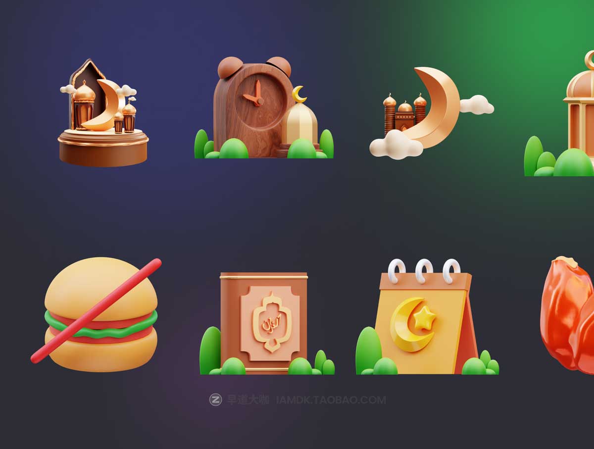 25+款高级穆斯林阿拉伯风斋月节主题3D三维图标Icons设计素材 Ramadan 3D Icons_img_2