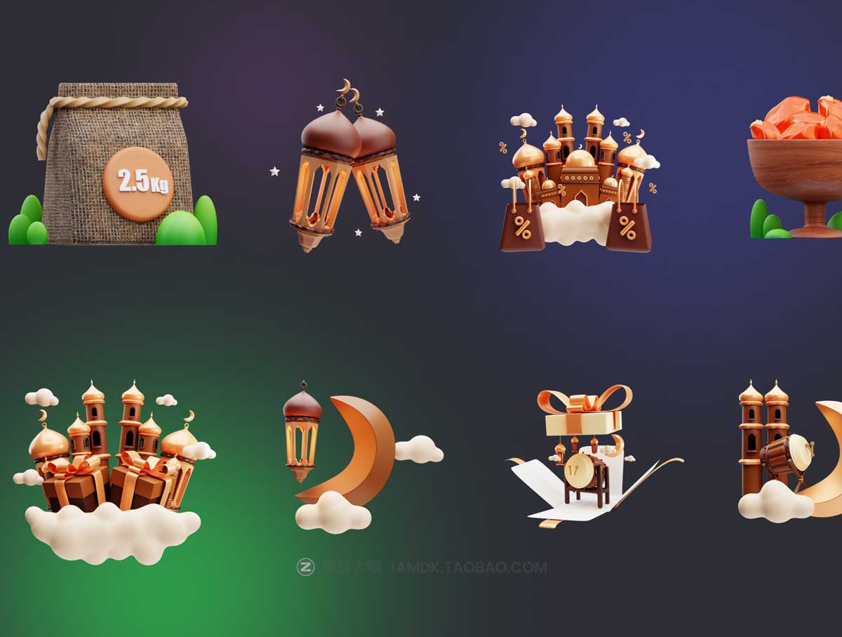 25+款高级穆斯林阿拉伯风斋月节主题3D三维图标Icons设计素材 Ramadan 3D Icons_img_2