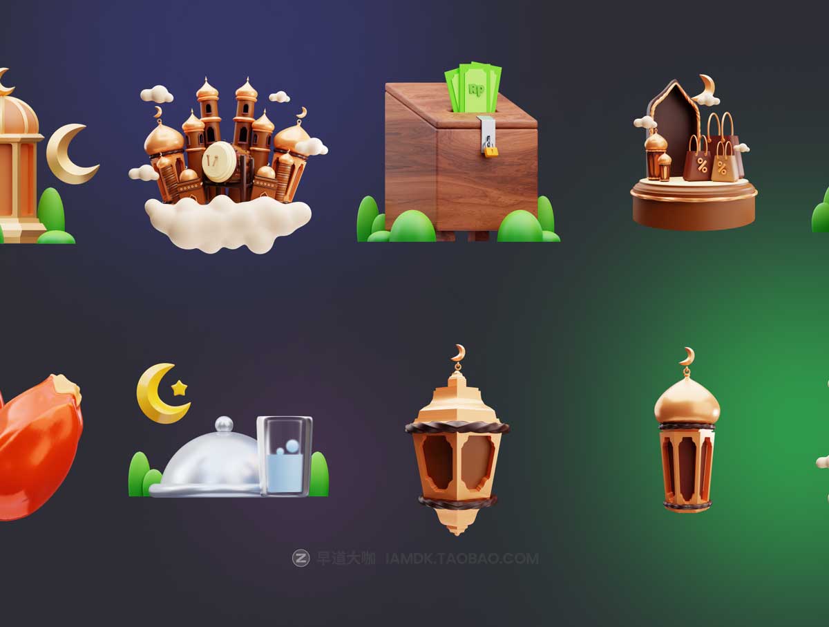 25+款高级穆斯林阿拉伯风斋月节主题3D三维图标Icons设计素材 Ramadan 3D Icons_img_2