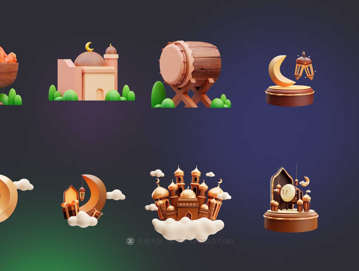 25+款高级穆斯林阿拉伯风斋月节主题3D三维图标Icons设计素材 Ramadan 3D Icons_img_2