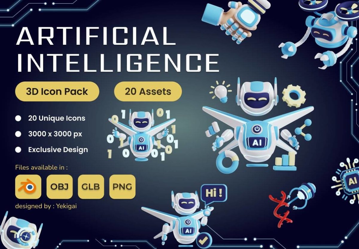 20款高级人工智能AI机器人3D立体图标Icons设计素材合集 Artificial Intelligence 3D Icon Pack_img_3