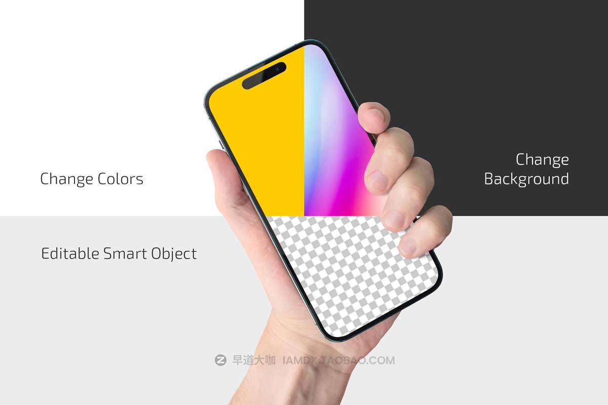 手持苹果手机iPhone 14 Pro屏幕演示样机PSD分层样机模板素材 Hand Holding iPhone Mockup Set_img_2