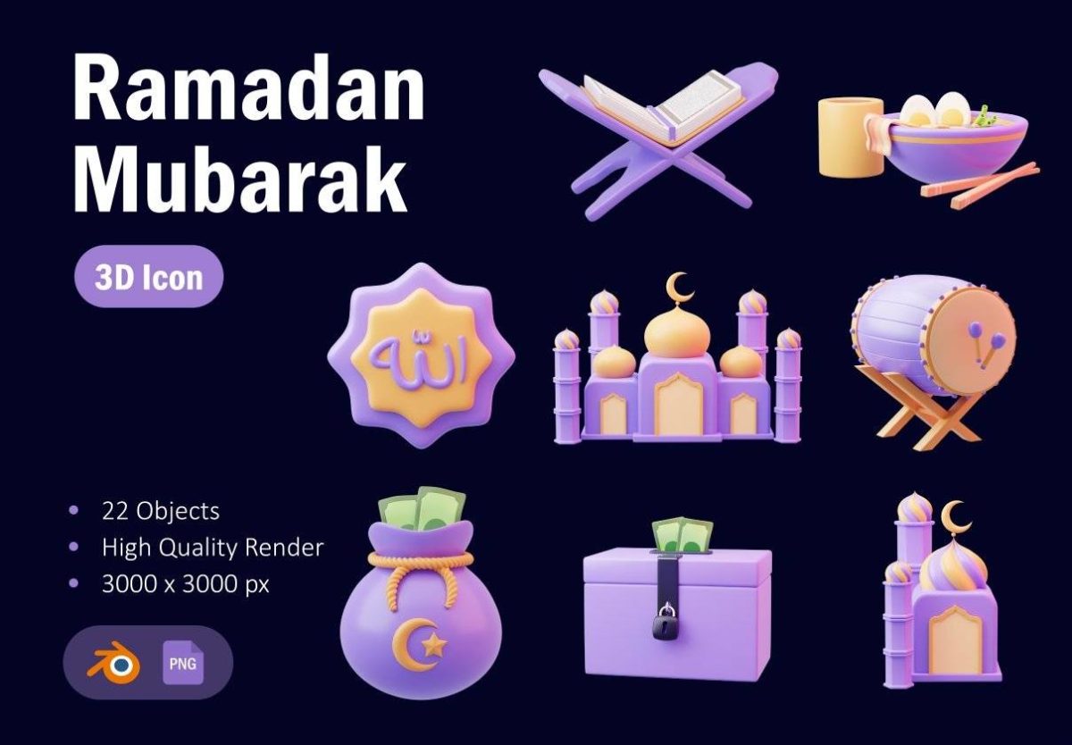 22款卡通创意穆斯林阿拉伯风斋月节主题3D立体图标Icons设计素材 Ramadan Mubarak 3D Asset_img_3