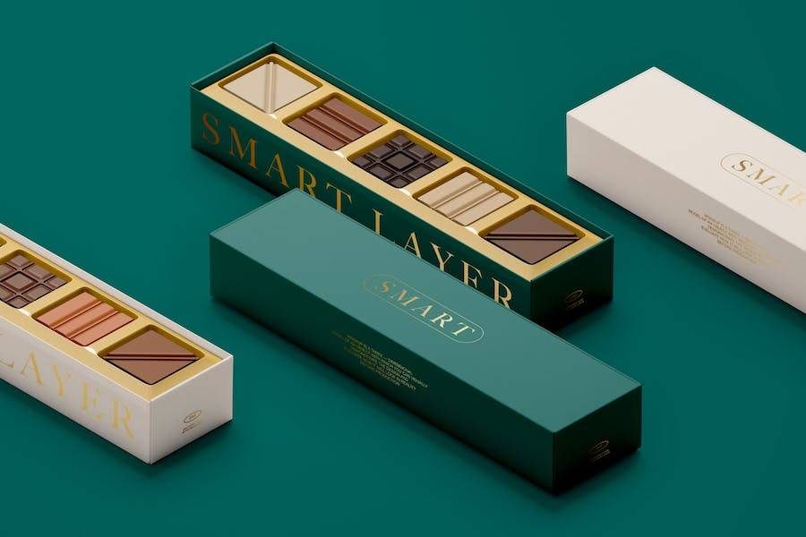 高端巧克力糕点礼盒包装纸设计展示效果图PSD样机模板素材 Chocolate Box Mockup_img_3