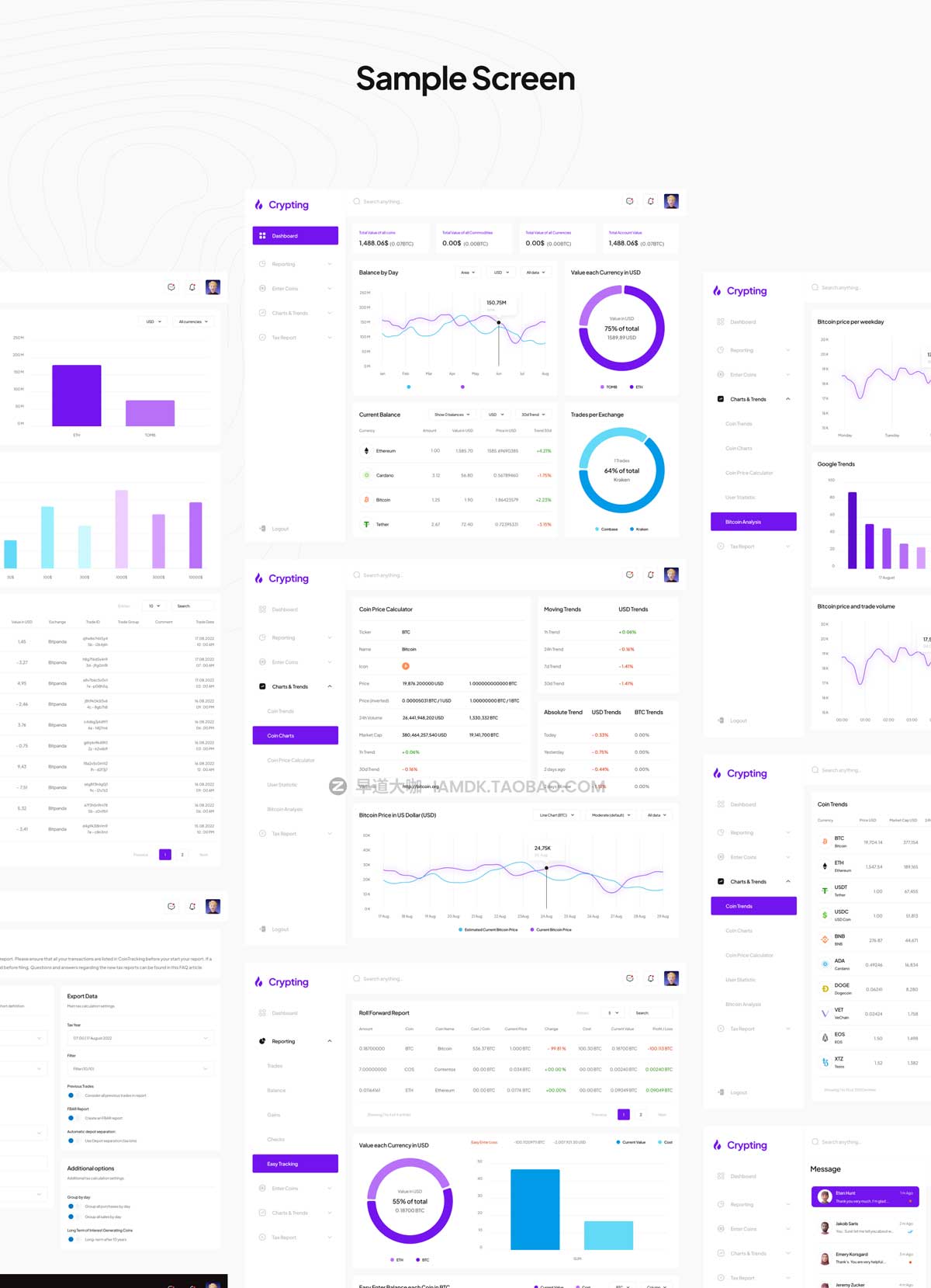 30屏加密货币金融图表数据可视化仪表板网页界面设计UI套件 Crypting - Crypto Tracking Dashboard_img_2