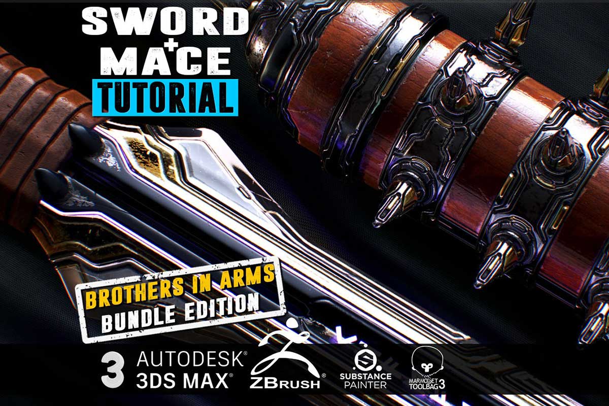 3A级史诗游戏道具武器锤子剑3D建模全教程视频素材 英文版 Gumroad – Sword & Mace Tutorial Ultimate Bundle Edition – Tim Bergholz_img_2