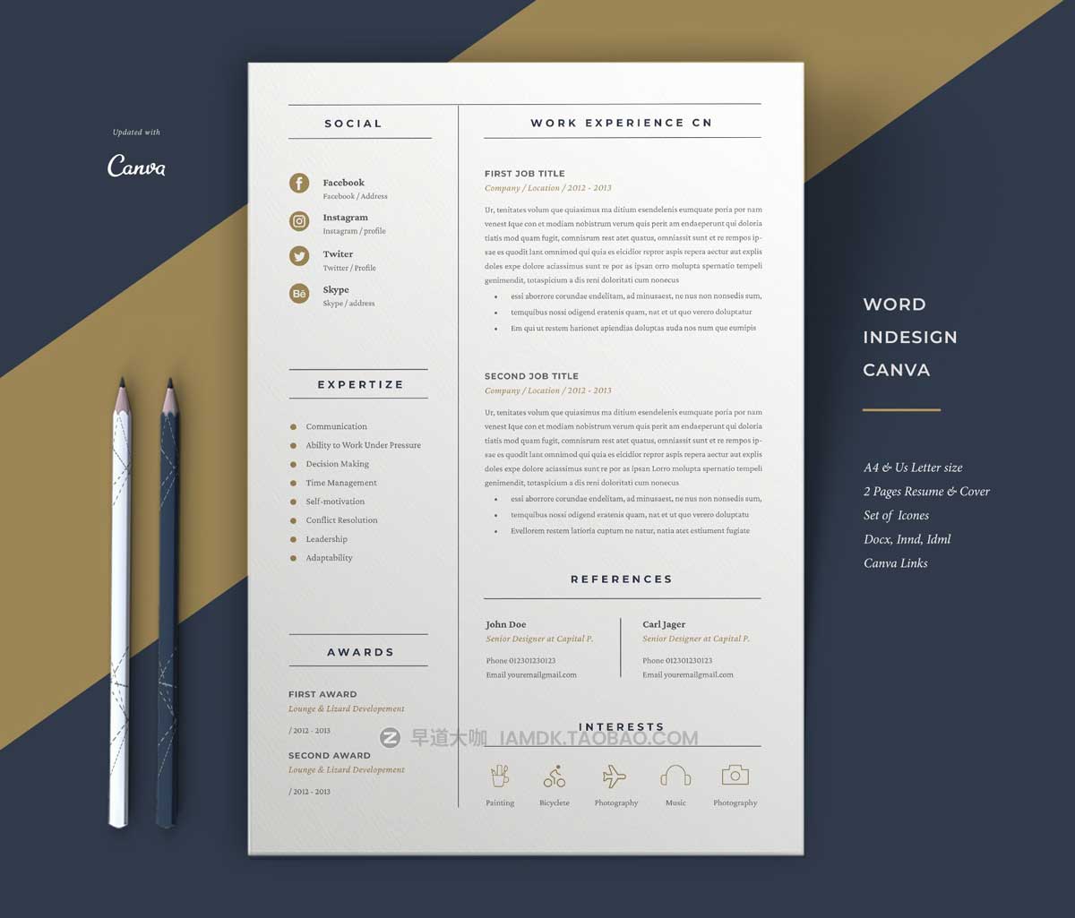 简约应聘简历求职信图文排版设计PSAI模板设计素材 Minimal Resume Template | Carla_img_2