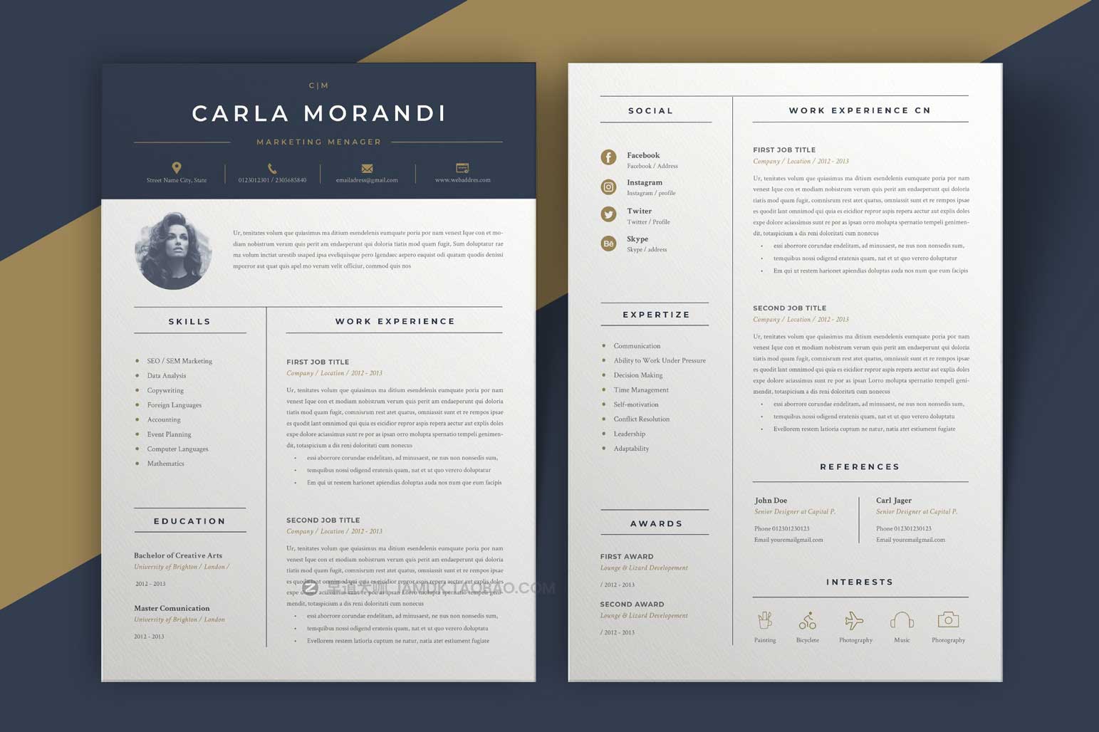 简约应聘简历求职信图文排版设计PSAI模板设计素材 Minimal Resume Template | Carla_img_2