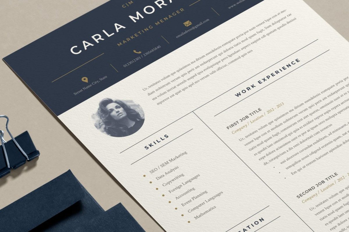 简约应聘简历求职信图文排版设计PSAI模板设计素材 Minimal Resume Template | Carla_img_3