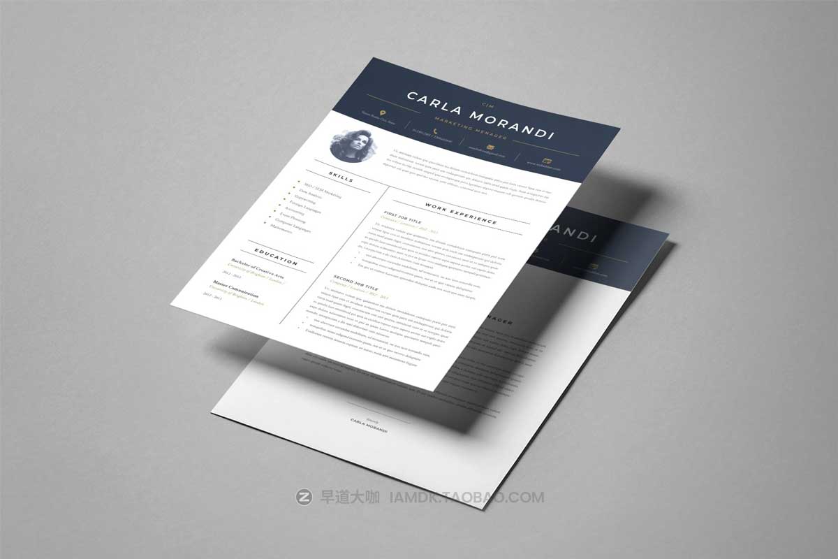 简约应聘简历求职信图文排版设计PSAI模板设计素材 Minimal Resume Template | Carla_img_2