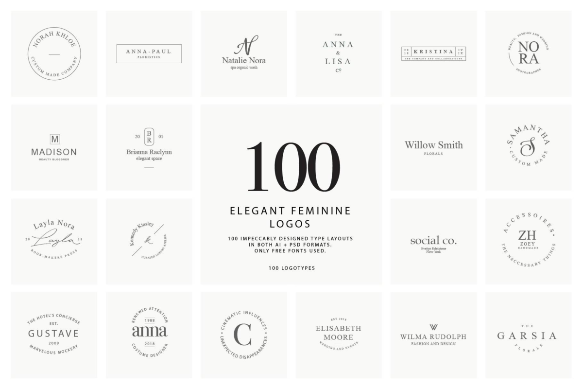 100款优雅品牌Logo标志徽标符号设计PSAI设计素材合集 100 elegant feminine logos premium_img_3