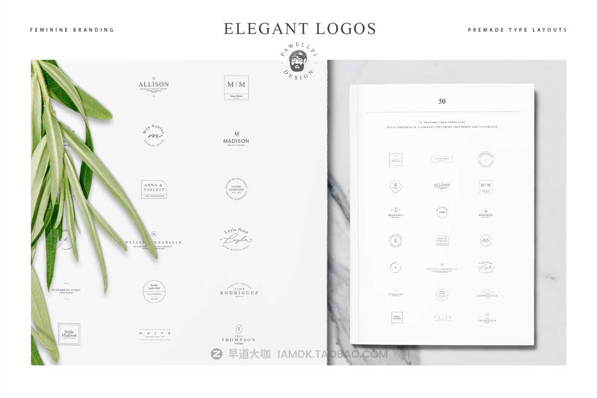 100款优雅品牌Logo标志徽标符号设计PSAI设计素材合集 100 elegant feminine logos premium_img_2