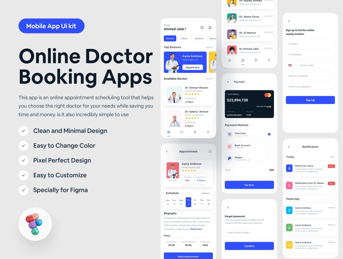 简约医院医生在线预约挂号就诊APP软件界面设计Figma模板素材 Doctor Appointment Mobile Apps_img_3