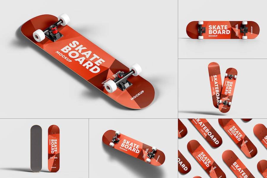 6款逼真滑板外观图案设计展示效果图PSD样机模板素材 Skateboard Mockup_img_3