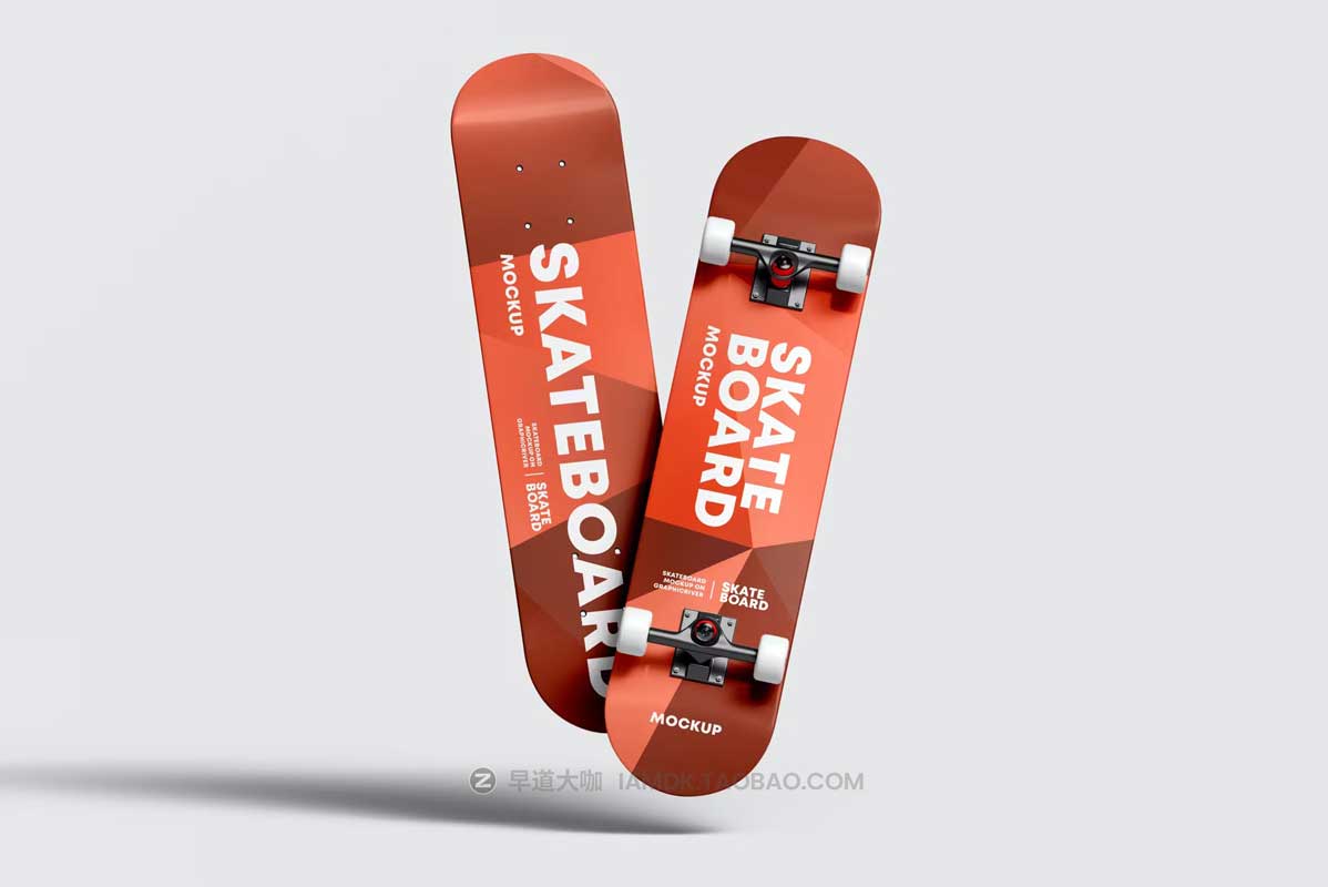 6款逼真滑板外观图案设计展示效果图PSD样机模板素材 Skateboard Mockup_img_2