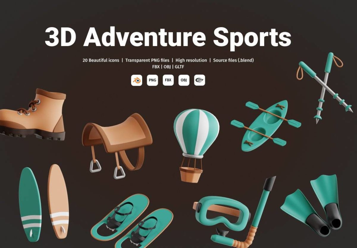 22款精美徒步旅行野营冒险运动3D图标Icons设计素材合集 Adventure Sports 3D Icon Set_img_3