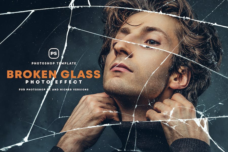 做旧玻璃破裂损坏失真扭曲效果照片修图特效PS样机模板素材 Broken Glass Effect_img_3