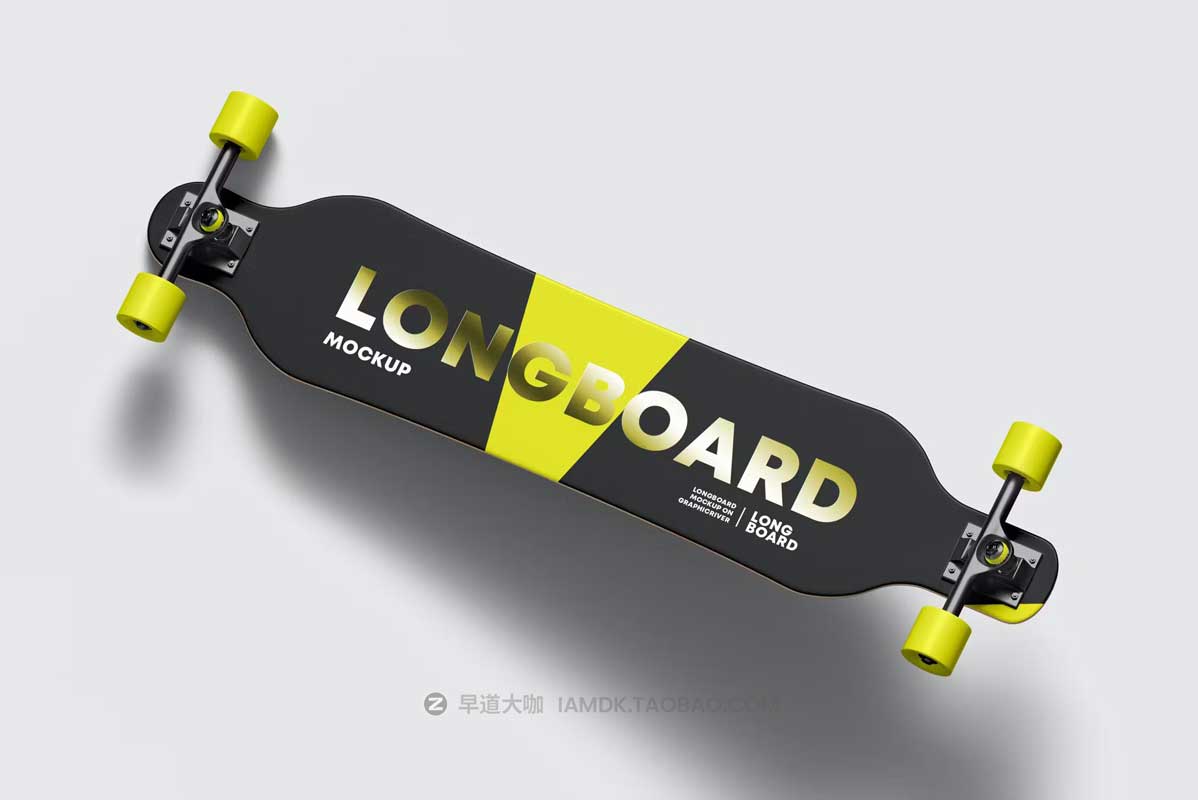 6款逼真运动滑板外观图案设计PS智能贴图样机模板素材 Longboard Mockup_img_2