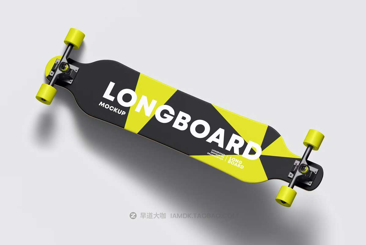 6款逼真运动滑板外观图案设计PS智能贴图样机模板素材 Longboard Mockup_img_2