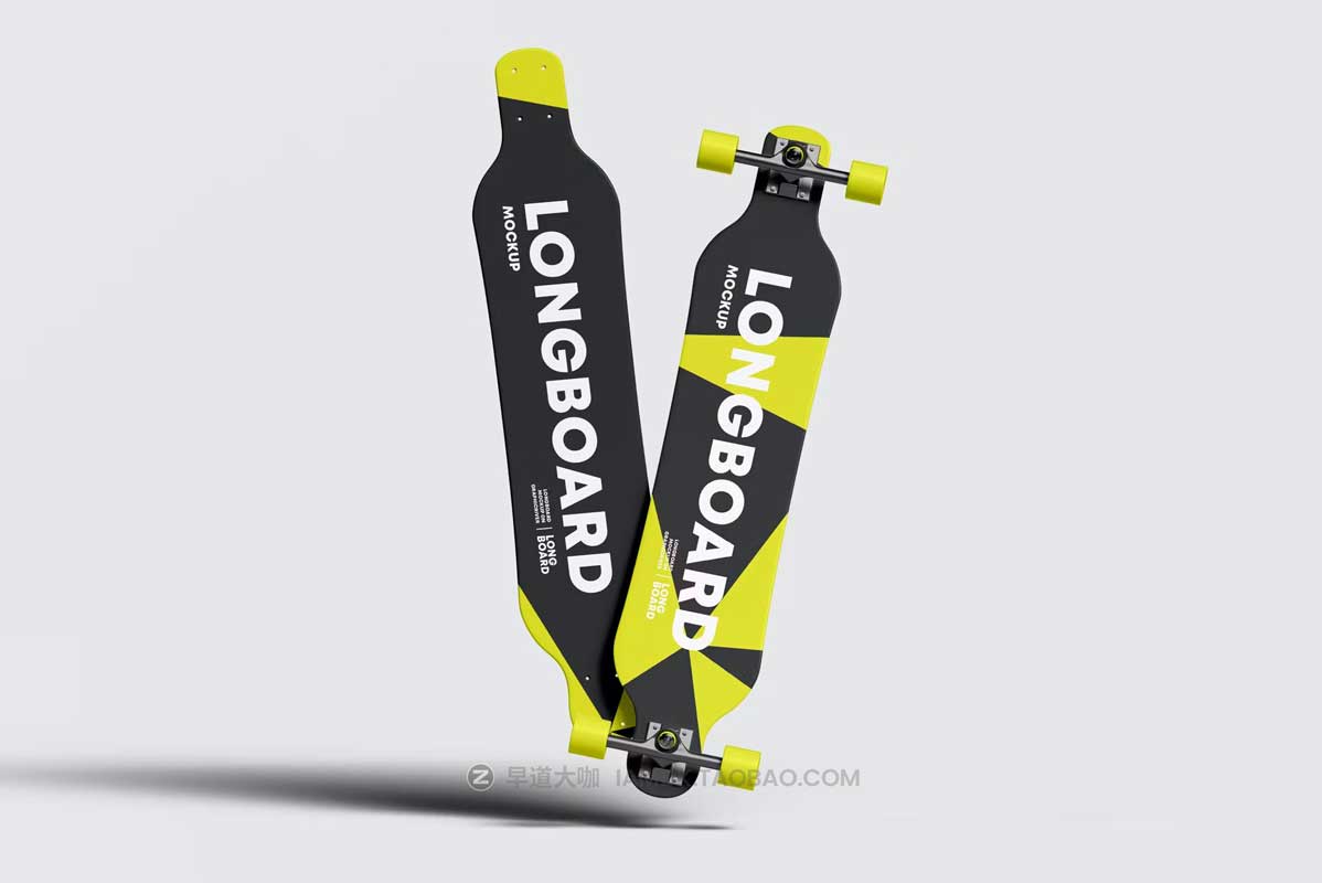 6款逼真运动滑板外观图案设计PS智能贴图样机模板素材 Longboard Mockup_img_2