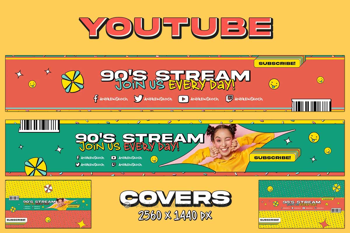 90年代复古网络Banner封面海报设计PSD分层模板源文件素材 90s YouTube Covers and Thumbnails_img_2