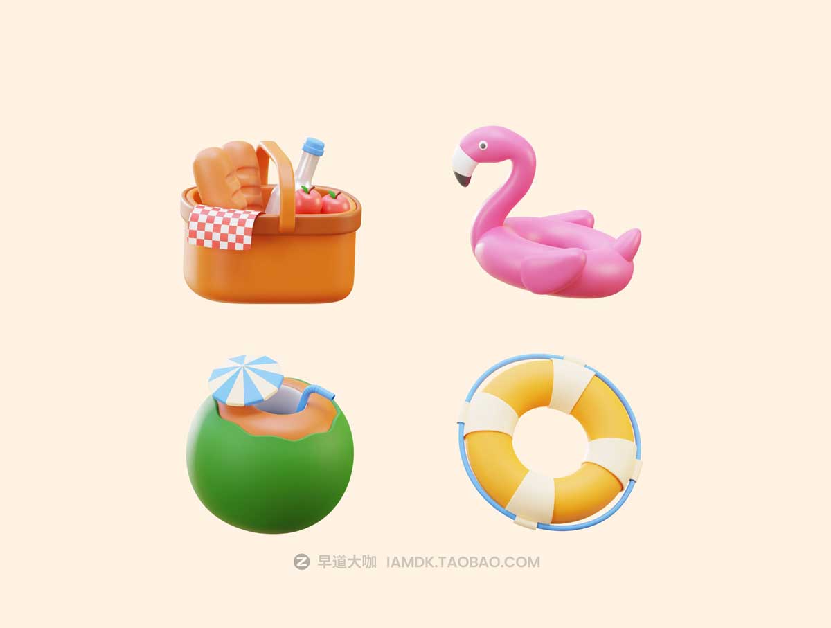 8款卡通创意3D立体夏季暑假度假主题图标Icons设计素材合集 Summer Vacation 3D Icon Pack_img_2