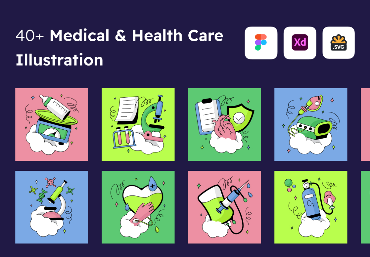 40款创意医疗保健网站APP界面设计手绘插画插图Figma素材 Medical & Health-Care Illustrations_img_3