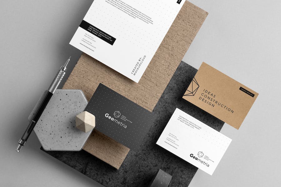 9款高级品牌Logo设计名片信纸信封展示贴图PSD样机模板素材 Geometria Branding Mockup Vol. 2_img_3