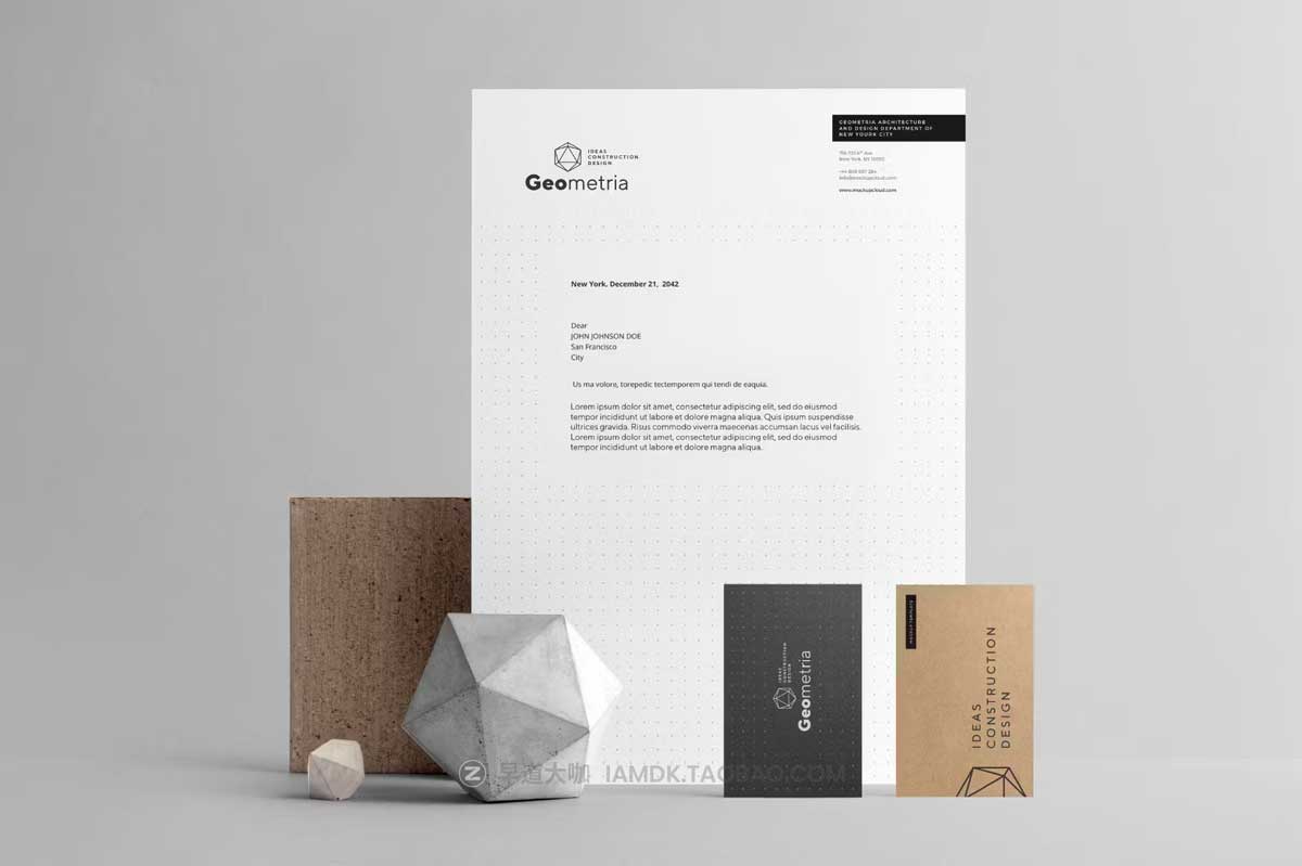 9款高级品牌Logo设计名片信纸信封展示贴图PSD样机模板素材 Geometria Branding Mockup Vol. 2_img_2