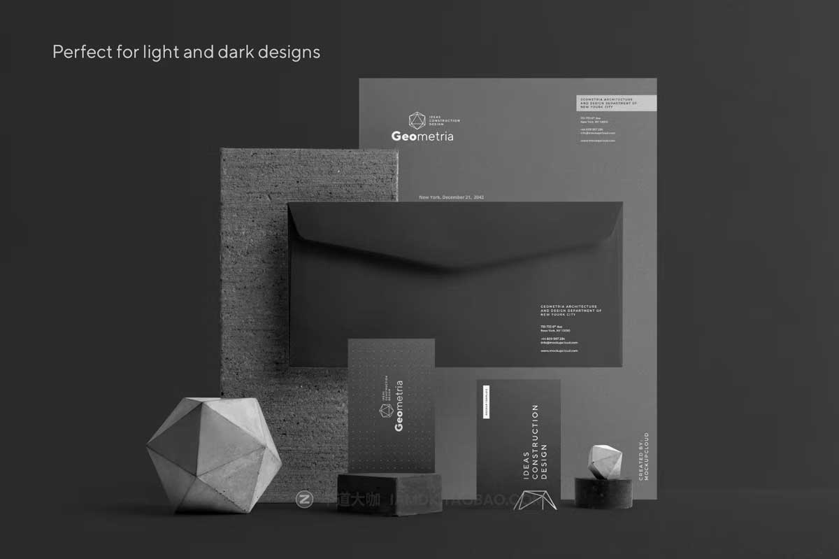 9款高级品牌Logo设计名片信纸信封展示贴图PSD样机模板素材 Geometria Branding Mockup Vol. 2_img_2