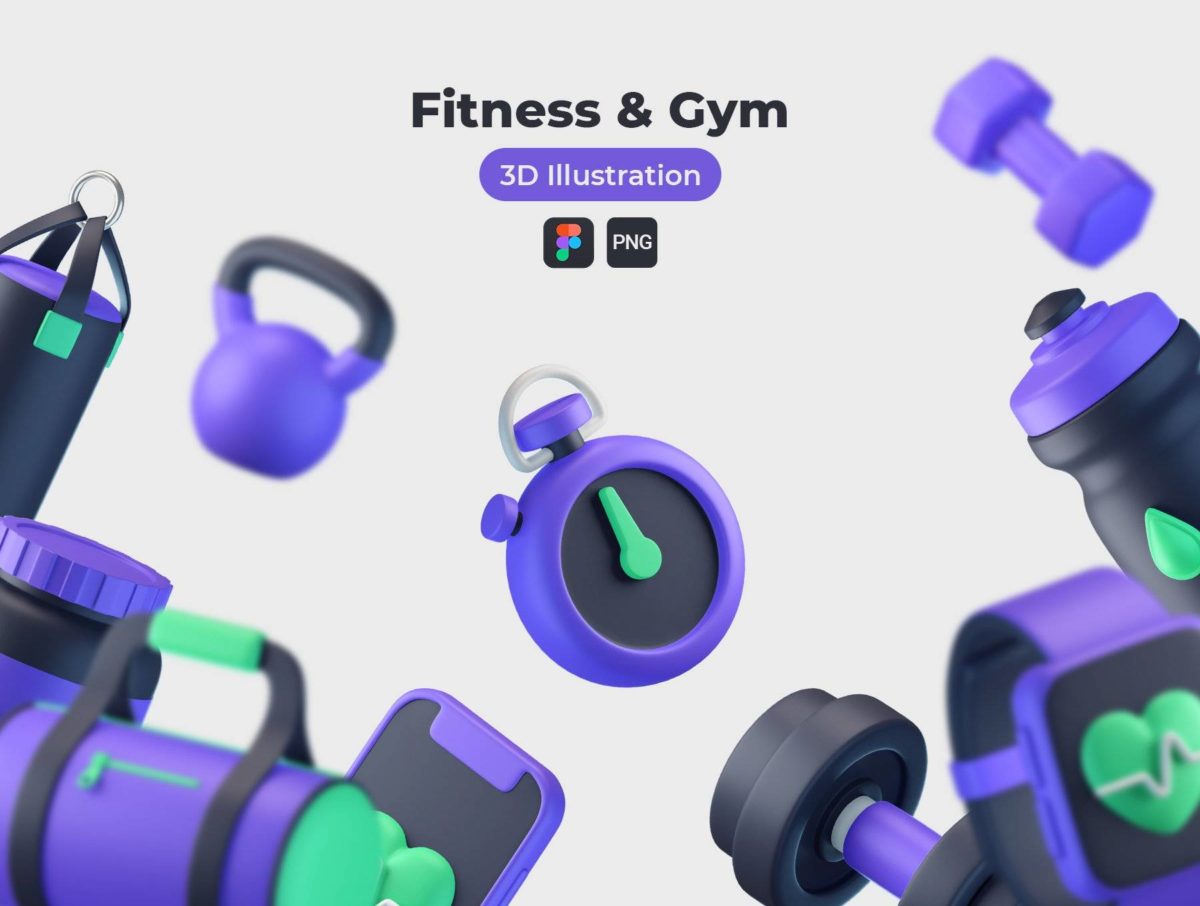 20款高级健身体育锻炼运动3D图标Icons设计素材包 Fitness and Gym 3D Icons_img_3