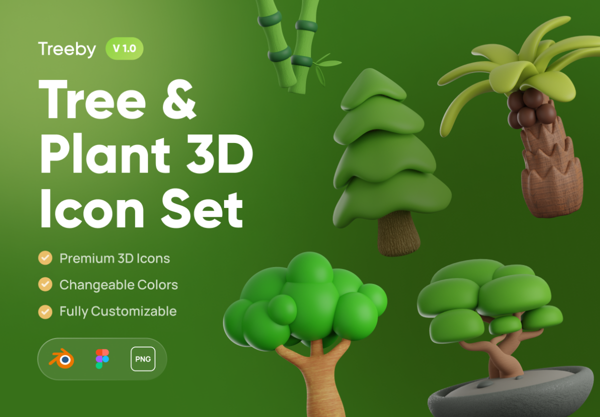 10款高级自然生态园艺树木植物3D图标Icons设计素材合集 Treeby - Tree & Plant 3D Icon pack_img_3