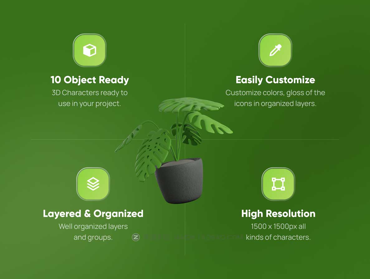 10款高级自然生态园艺树木植物3D图标Icons设计素材合集 Treeby - Tree & Plant 3D Icon pack_img_2