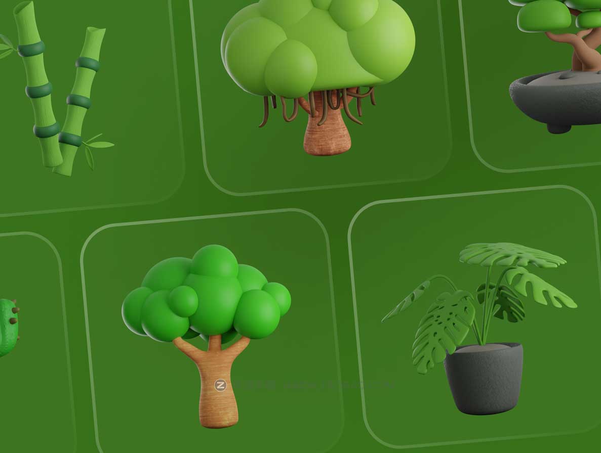 10款高级自然生态园艺树木植物3D图标Icons设计素材合集 Treeby - Tree & Plant 3D Icon pack_img_2