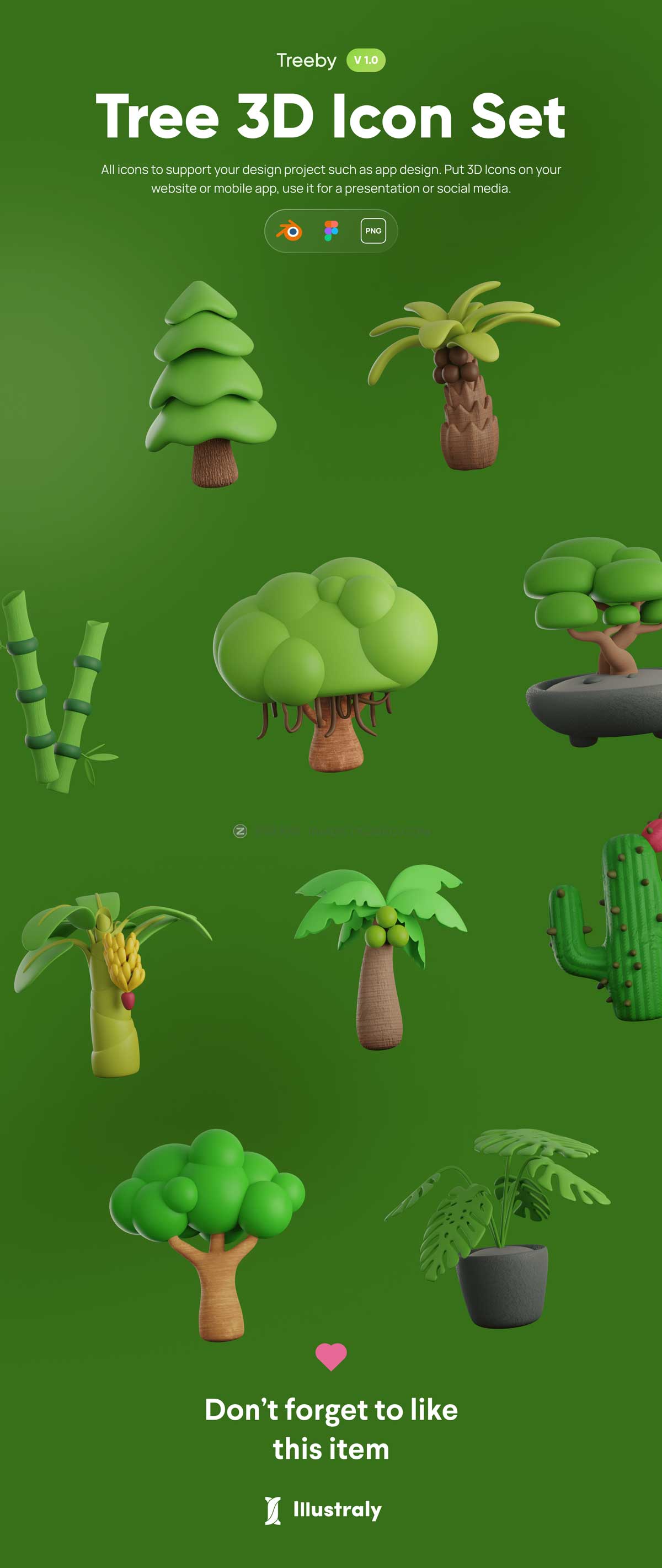 10款高级自然生态园艺树木植物3D图标Icons设计素材合集 Treeby - Tree & Plant 3D Icon pack_img_2