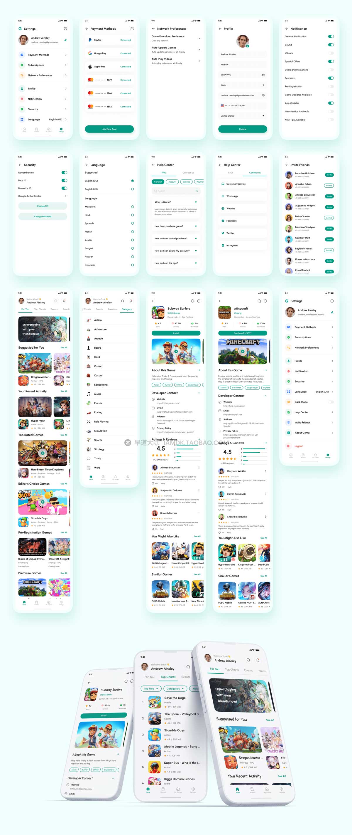 150+屏高质量游戏软件应下载用商店APP界面设计Figma模板素材 Gemu - Game Store App UI Kit_img_2