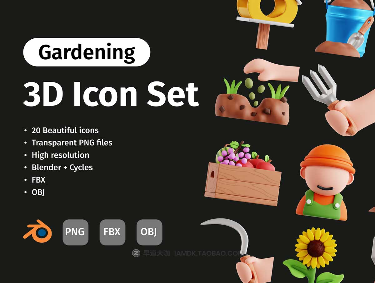 20款精美绿植花店园艺软件APP界面设计3D立体图标素材合集 3D Gardening Icon Set_img_2