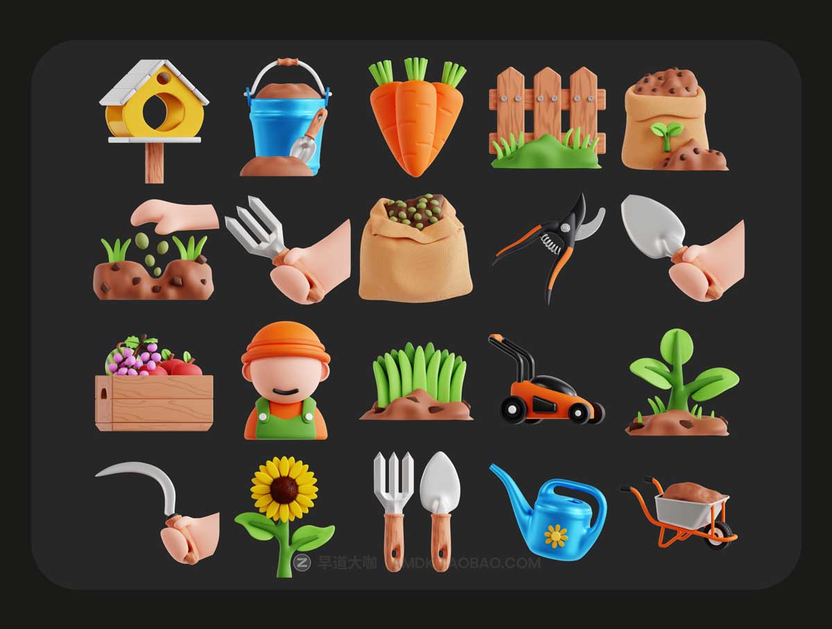 20款精美绿植花店园艺软件APP界面设计3D立体图标素材合集 3D Gardening Icon Set_img_2