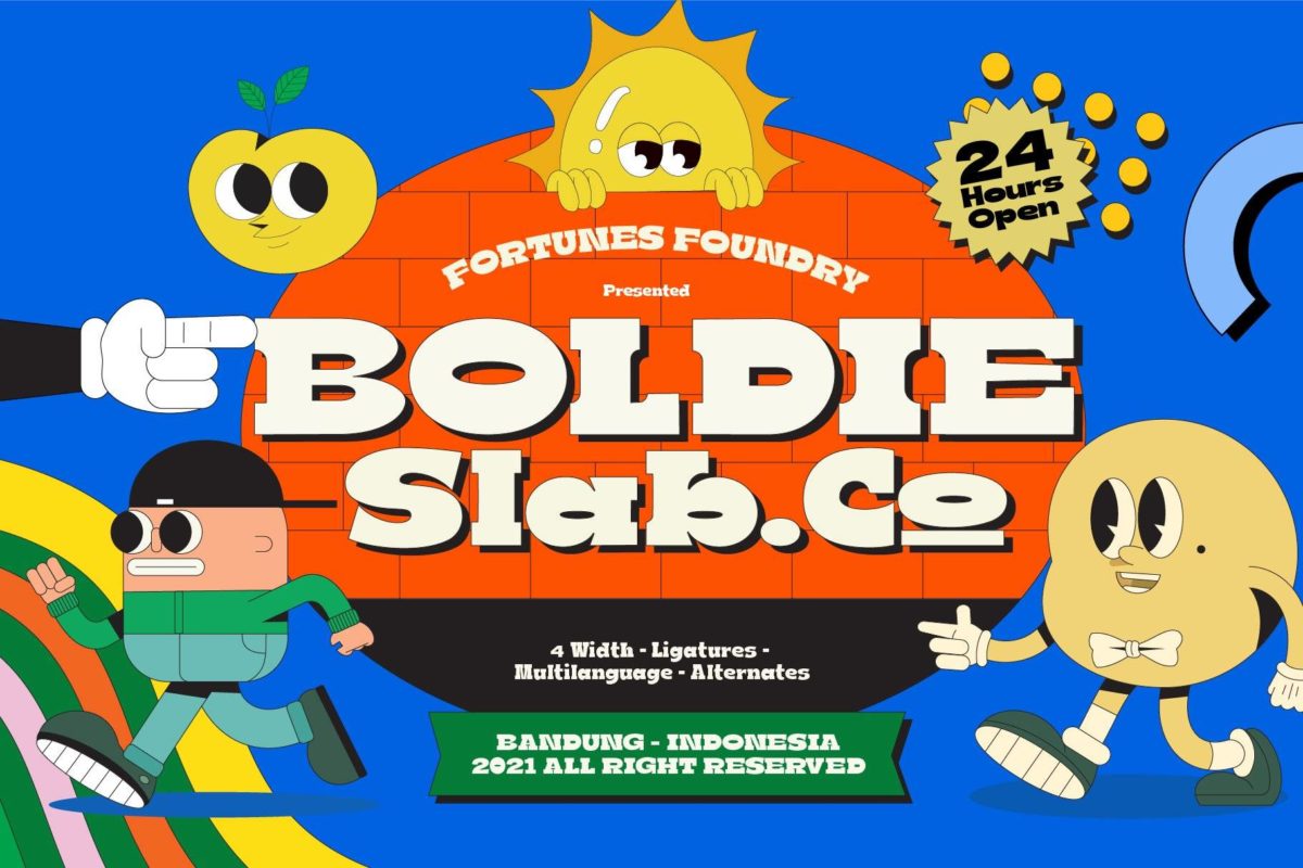 80年代复古卡通趣味儿童海报标题设计PROCREATE英文西文PSAI字体包 Boldie Slab Font Width_img_3