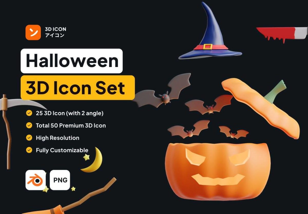 25款高级卡通有趣万圣节主题南瓜骷髅3D图标Icons设计素材合集 Halloween 3D Icon Set_img_3