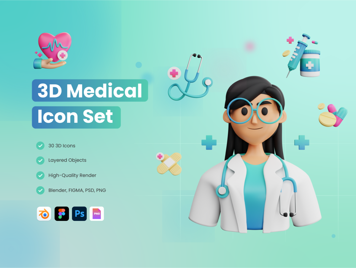 30款医疗保健健康医院主题3D图标Icons设计素材合集 30 3D Medical and Healthcare Icon Set_img_3